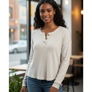 Knix Women’s Waffle Henley Long Sleeve Thermal Top Cream Size M
